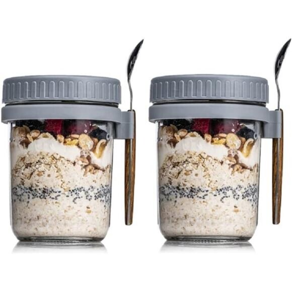 Overnight Oats Container with Lid and Spoon ,Overnight Oats Jars